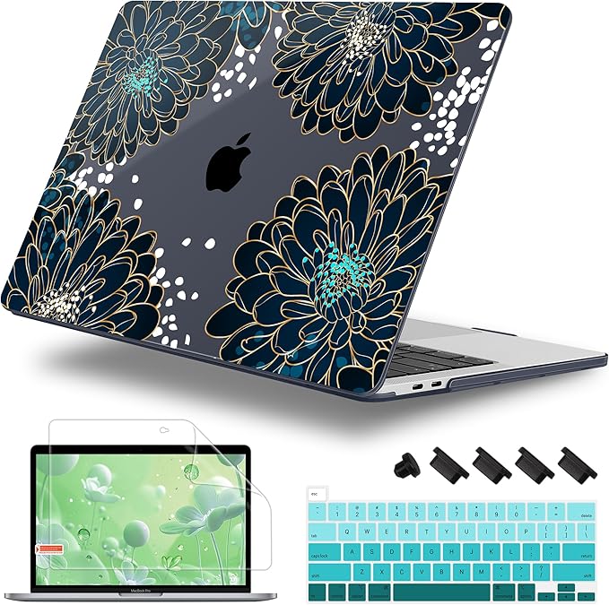 Lepeoac Case for MacBook Pro 13 inch Case M2 2022-2016 A2338 M1 A2251 A2289 A2159 A1989 A1708 A1706, Plastic Hard Shell + Keyboard Cover + Dust Plug, Luxury Floral
