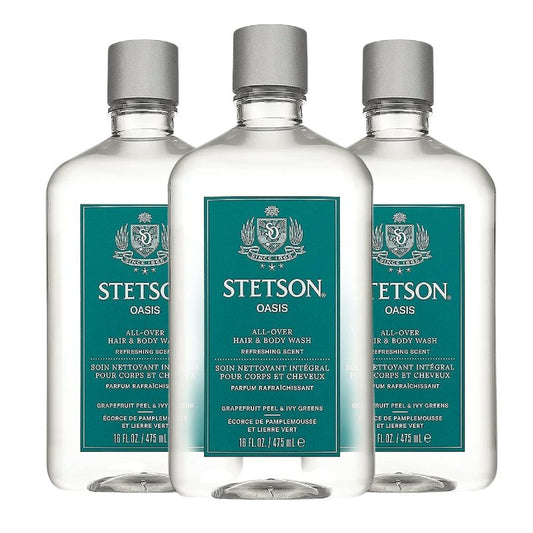 SCENT BEAUTY STETSON Personal Care All Over Hair & Body Wash Moisturizing Body Wash & Shampoo - 16 oz - 3 Pack - Oasis