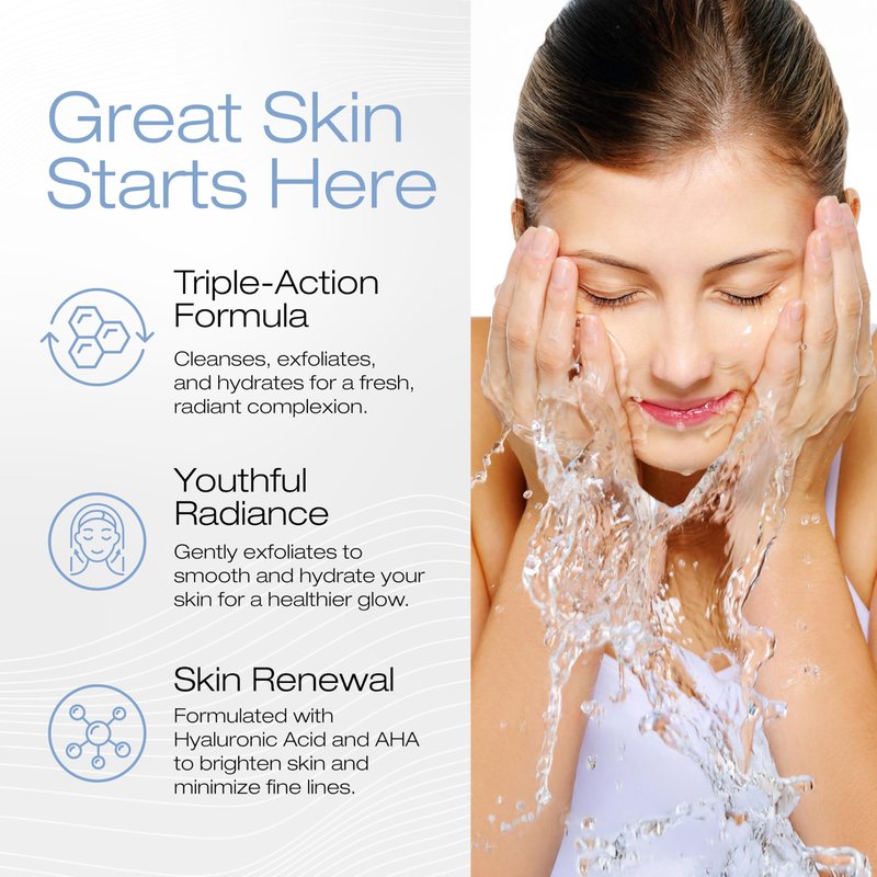 Thibiant Beverly Hills CleanSkin Brightening Facial Cleanser Exfoliating Face Wash with Hyaluronic Acid that Help Removes Dirt, Oil and Make-up, Fragrance-free, Paraben Free, 6.7 Oz