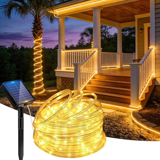 Skiennix Solar Rope Lights - 33FT 100 LED Fairy Lights with 8 Modes | IP65 Waterproof for Outdoor Decor