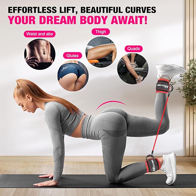 HOXWC Ankle Resistance Bands with Cuffs, Glutes Workout Equipment, Ankle Bands for Working Out, Exercise Bands for Butt Lift Women, Workout Equipment for Kickbacks Hip Gluteus Training Exercises