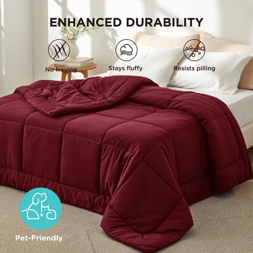 Bedsure Comforter Duvet Insert - Quilted Comforters King Size, All Season Duvet, GentleSoft Down Alternative Bedding Blanket, with 8 Tabs, Gifts for Women/Men, Red, King 90 x 102 Inches