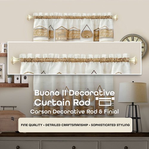 Decorative Window Curtain Rods With Finials, 48 To 86 Inches, 0.75 Diameter - Buono II, Carson Series - Lightweight & Easy To Install, Adjusts Telescopically To Fit Any Window by Achim Home Decor