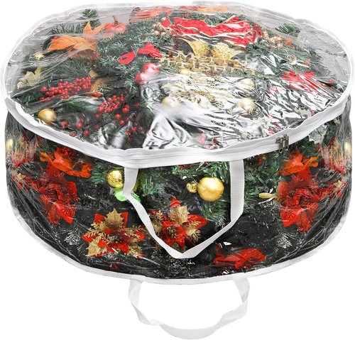 Hedume Wreath Storage Bag - 30" X 12" Clear Container with Dual Zippers | Protect Your Holiday Wreath from Dust and Moisture