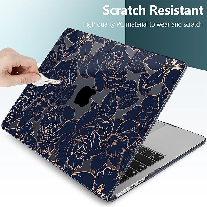 TWOLSKOO for MacBook Air 15 inch Case 2026 2025 2024 2023 Release M5 A3448 M4 A3241 M3 A3114 M2 A2941, Plastic Hard Shell & Screen Protector & Keyboard Cover & Trackpad Film, Elegant Roses