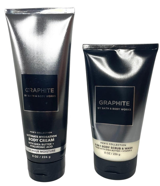Bath and Body Works Men's Graphite Ultimate Hydration Body Cream and Body Scrub Set of 2