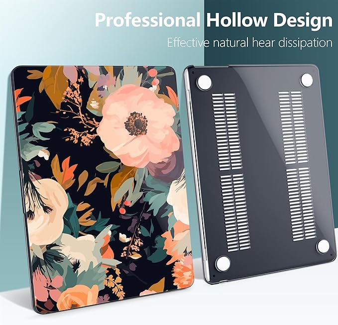 TWOLSKOO for MacBook Air 15 inch Case 2026 2025 2024 2023 Release M5 A3448 M4 A3241 M3 A3114 M2 A2941, Plastic Hard Shell & Screen Protector & Keyboard Cover & Type C Adapter, Bright Abstract Flower