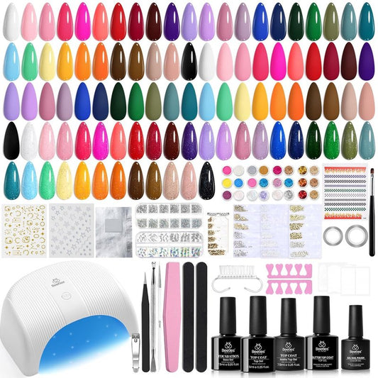 Beetles Gel Nail Kit with U V Light - 53 Pcs Emotional Spectrum Pro 32 Colors Gel Nail Polish Kit with Base &Matte &Glossy Top Coat and Tools Decoration Manicure Set Soak Off Gifts for Women Girls