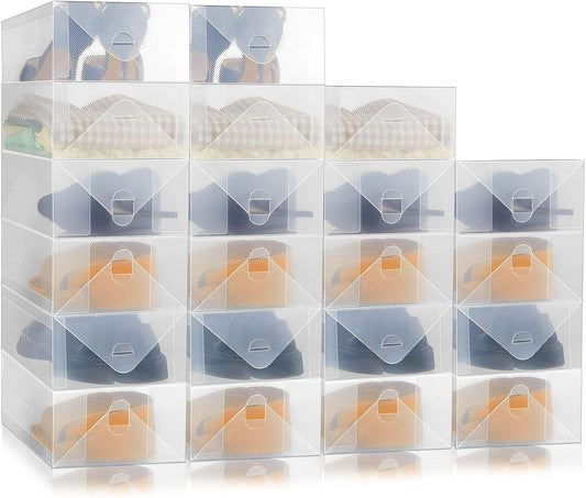 Sintuff Clear Shoe Storage Boxes - 20 Pcs Stackable Plastic Organizers for Ankle Boots & Heels | 11.8 x 7.5 x 3.7 Inches