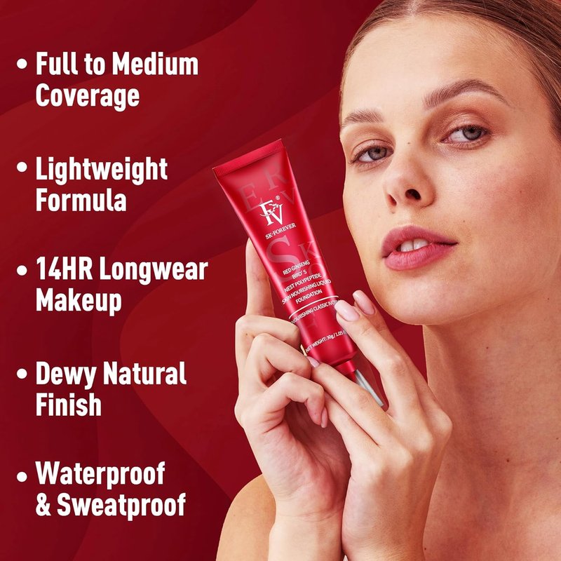 Dewy Liquid Foundation - Hydrating, Lightweight Formula for Medium-Full Coverage | Waterproof for Dry/Combination Skin, 30g, Nourishing Ivory