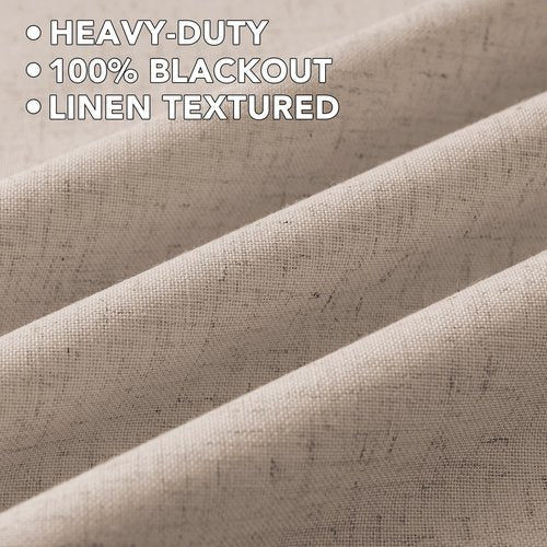 H.VERSAILTEX Linen Curtains 100% Blackout Curtains for Bedroom 54 inch Long Full Light Blocking Nature Linen Blended Window Curtains for Living Room Nickel Grommet (2 Panels, Heathered Sand)