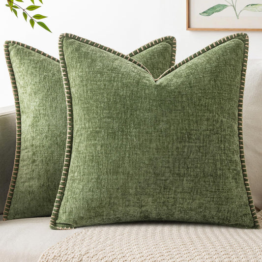 MIULEE Couch Throw Pillow Covers - 18x18 Inch Sage Green Chenille Decorative Covers for Living Room | Set of 2