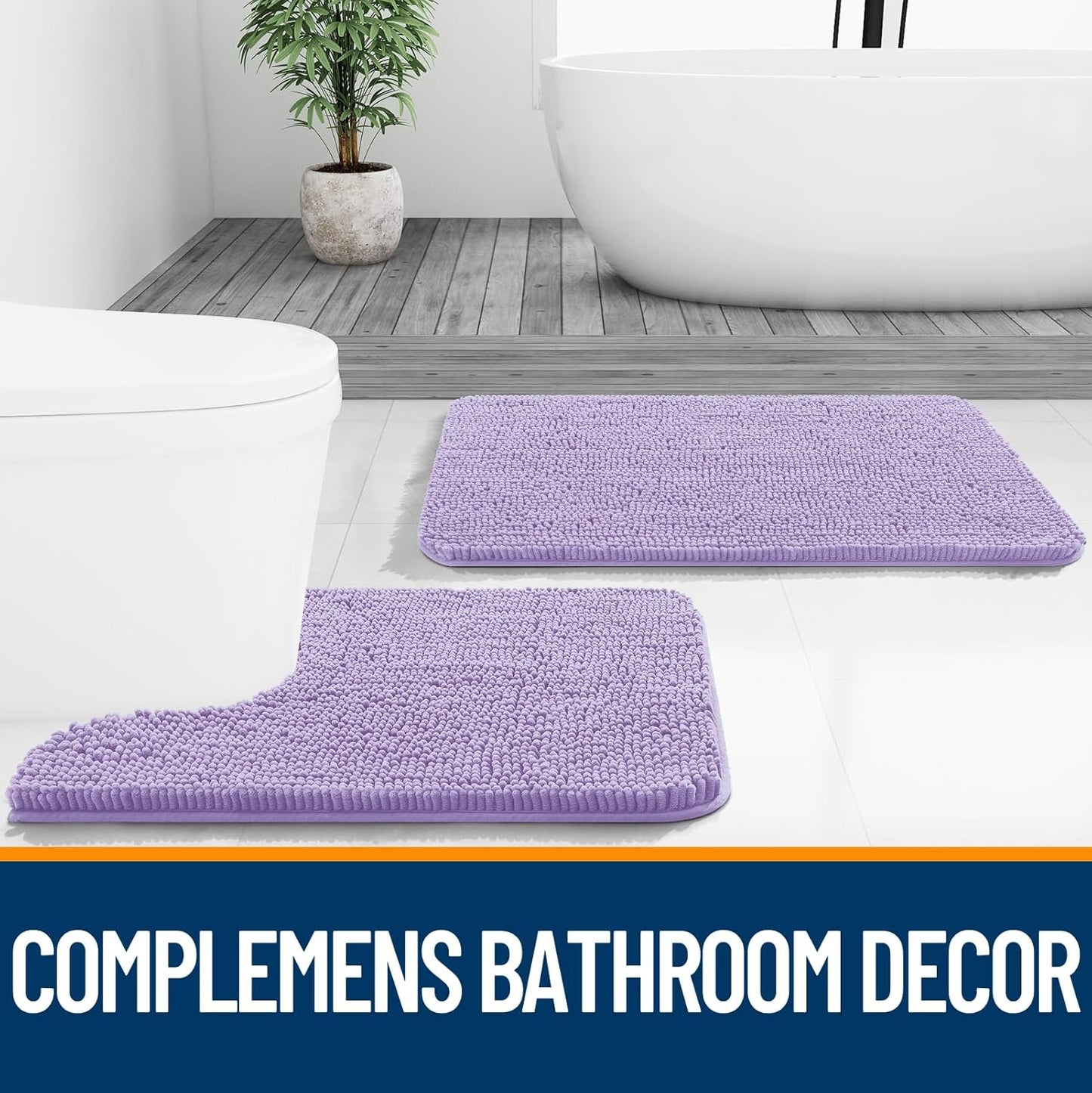 OLANLY Bathroom Runner Rugs - Soft Absorbent Chenille with Rubber Backing | Quick Dry, Machine Washable, Lavender 47x20