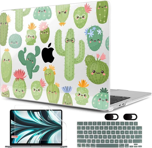 MEEgoodo Case for M5/M4/M3/M2 MacBook Air 13 inch Case 2026 2025 2024 2022, Fit Model A3449/A3240/A3113/A2681, Laptop Hard Shell Compatible with MacBook Air 13.6-inch, Smiley Cactus