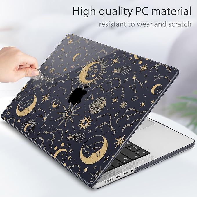 Tuiklol for MacBook Pro 14 Inch Case 2026 2025 2024 2023 2022 2021 Release M5/M4/M3/M2/M1 A2442 Pro/Max,Hard Shell Case with Screen Protector for Touch ID, Moons and Stars