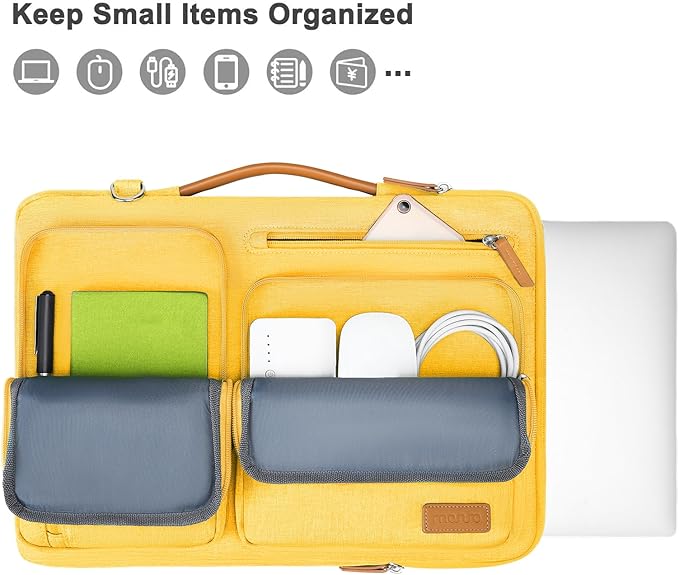 MOSISO 360 Protective Laptop Shoulder Bag,15 inch Computer Bag Compatible with MacBook Air 15 inch M5 M4 M3 M2/Pro 15, Dell XPS Plus,Side Open Messenger Bag with 4 Zipper Pockets&Handle, Yellow