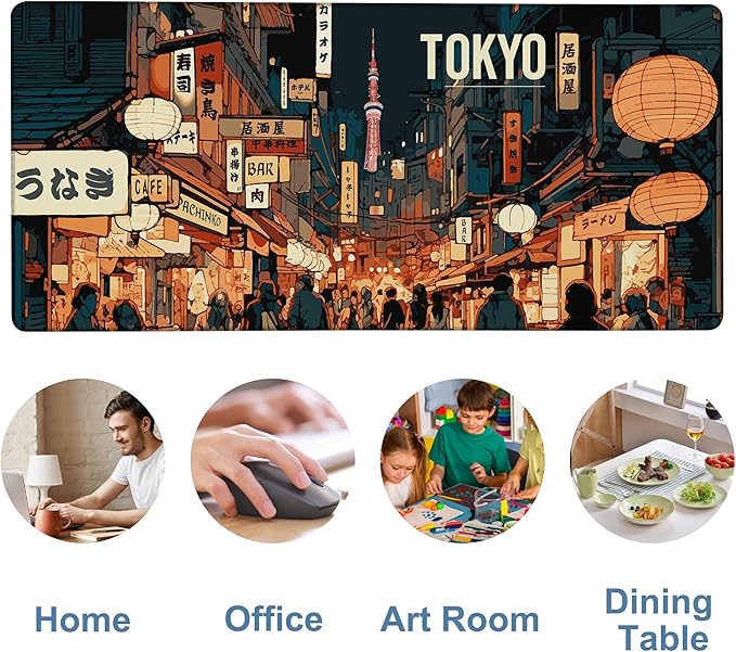 NITAHHHY Gaming Desk Pad Large Extra Length Tokyo Japan Mouse Pad Keyboard Laptop Non-Slip Waterproof with Rubber Base Thick Stitched Edge Mouse Mat for Office Home 35.4 x 15.7 Inches