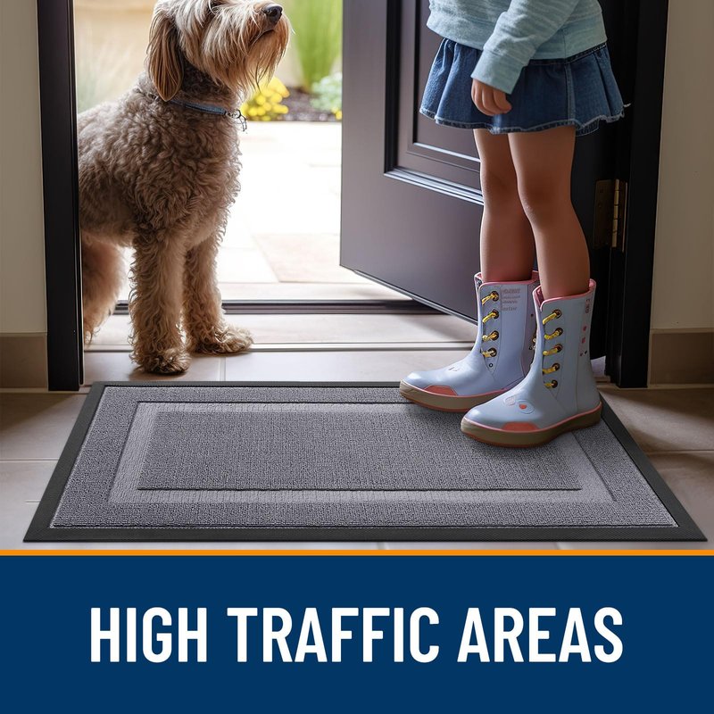 OLANLY Front Door Mat Indoor Outdoor Entrance, Waterproof All-Season, All-Weather Doormat, Sturdy Natural Rubber, Low Profile, Easy Clean Patio Porch Entryway Mat, 47x23, Classic Gray