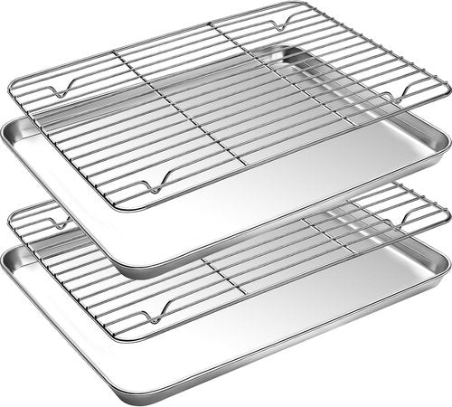 CEKEE Baking Sheet Set - 4PCS Stainless Steel Cookie Sheets with Cooling Rack | Non-Toxic & Easy Clean, 18 x 12 x 1 Inch