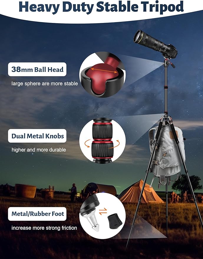 JOILCAN Camera Tripod, 83" Aluminum Tripods & Monopods with Metal Handle, Heavy Duty Tripod for DSLR Camera Lasers Binoculars Telescope Spotting Scope, Payload 35Lb