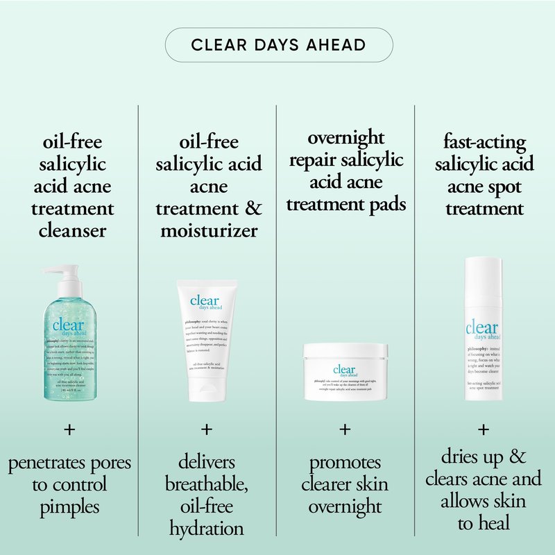 philosophy clear days ahead oil-free acne treatment facial cleanser - face wash with salicylic acid - effectively reduces breakouts - 8 fl oz