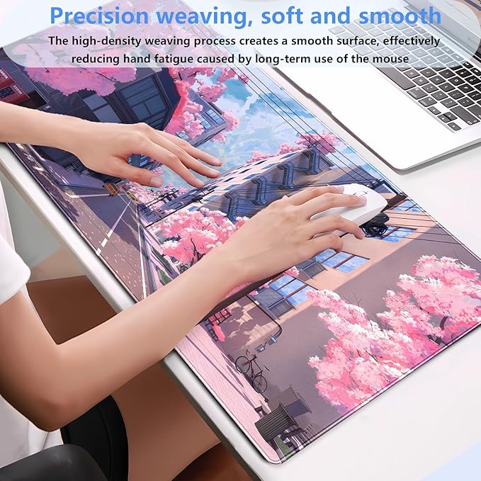 Cindasun Japanese Cherry Blossom Mouse Pad, Pink Cute Desk Mat Extended XL Large Full Desk Gaming Mousepad 31.5''X15.7'' Computer Laptop Desk Pad Keyboard and Mouse Mat for Office Desktop Decoration