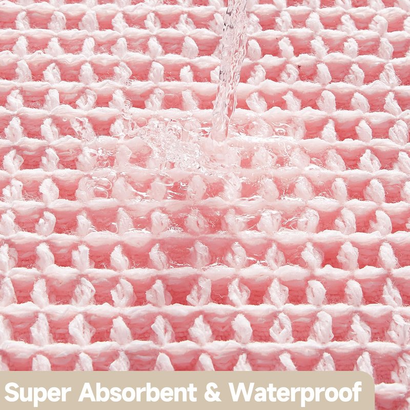 TYUU Light Peachy Pink Long Bathroom Rugs, Waffle Runner Rug Bathroom Non Slip Washable Quick Dry Cute Bath Mat Boho Farmhouse Bath Mat, 72"x24" Light Peachy Pink