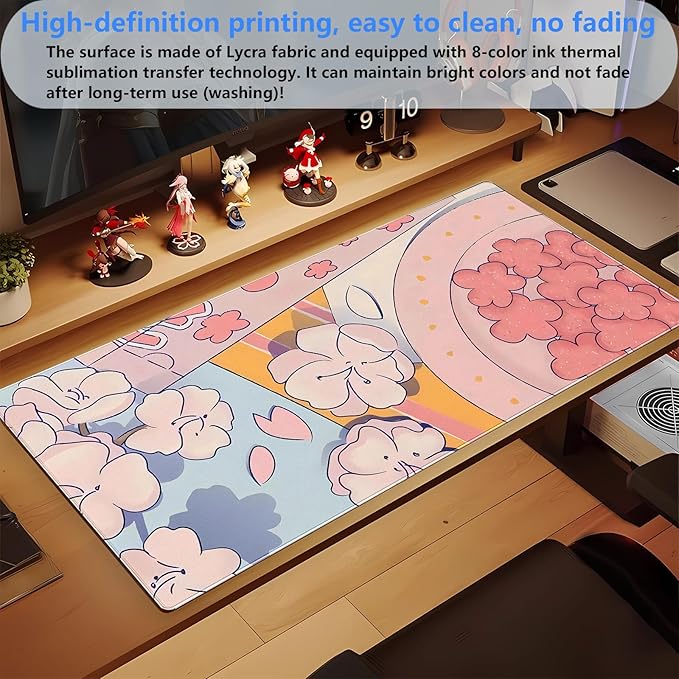 Pink Sakura Desk Mat, Kawaii Floral XXL Large Gaming Mouse Pad