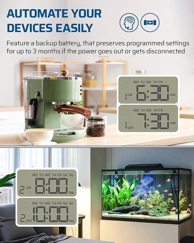DEWENWILS 8 Outlet Power Strip with Timer (4 Timed/4 Always On), Indoor Digital Outlet for Reptile Light, Turtle Grow Light, Bearded Dragon Tank, Aquarium, 6ft Flat Plug Cord, 15A, UL Listed