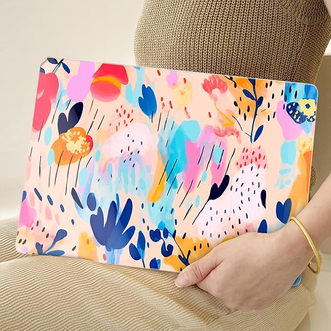 TWOLSKOO for MacBook Air 15 inch Case 2025 2024 2023 Release M4 A3241 M3 A3114 M2 A2941, Plastic Hard Shell & Screen Protector & Keyboard Cover &Type C Adapter, Bright Abstract Floral