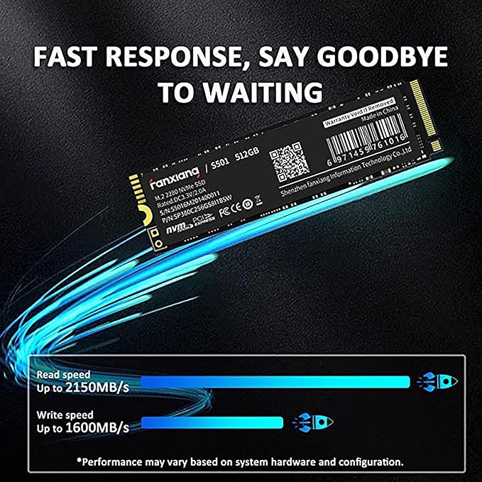 fanxiang S501 512GB NVMe SSD 3D NAND1.3 PCIe Gen3x4 M.2 2280 Internal Solid State Drive (Read/Write Speed up to 2,150/1,600 MB/s) Compatible with Laptop & PC Desktop