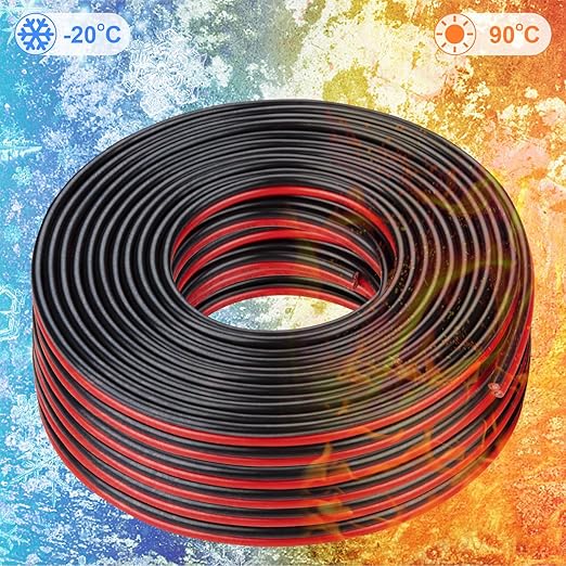 Shirbly 10 Gauge Wire 100FT Tinned Copper Wire-2 Conductor Parallel Wire Insulated Stranded Wire for Solar Panel Car Audio Automotive Low Voltage Electrical Wire for LED Lighting (10AWG 100FT)
