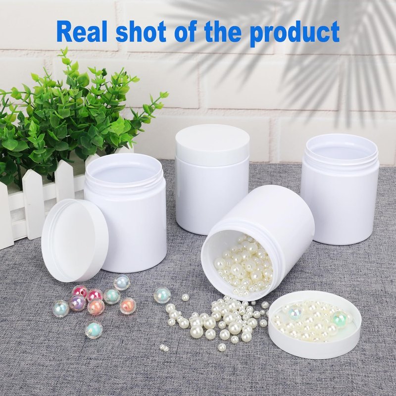 Plastic White Jars with Lids - 8 oz Wide-Mouth Cosmetic Storage for Beads, Lotions, Creams | 47 Packs