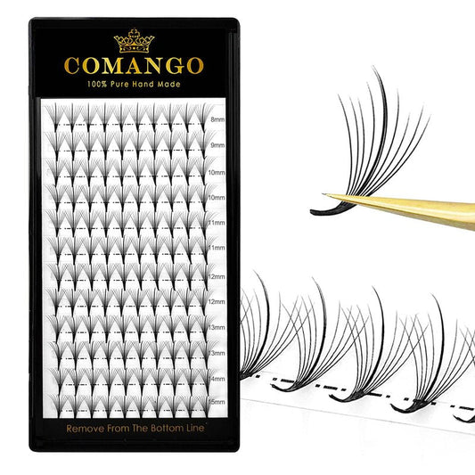 CoMango Wispy Premade Fans Eyelash Extensions 5D 7D 9D Spikes Lash Fans C/D Curly Pointy Stem Volume Lashes Extensions 0.07mm Thin Base Handmade Lash Extensions (black, 120fans-9D-C-Mix8-15mm)