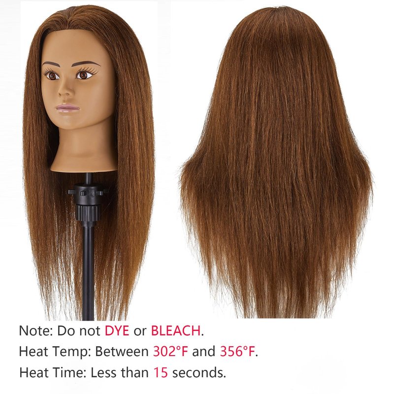 SZCY LLC 100% Human Hair Mannequin Head Hair Styling Training Head Cosmetology Manikin Head Doll Head for Hairdresser with Clamp Holder