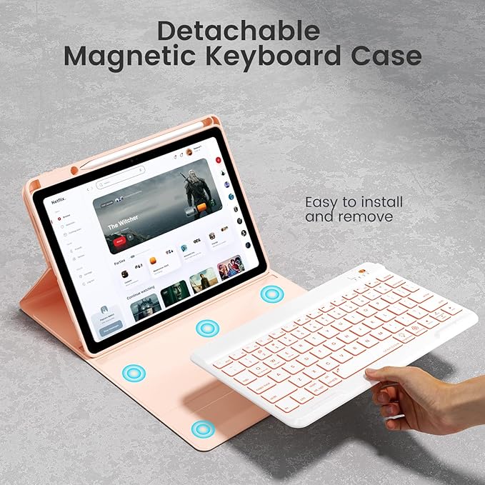 OPAKIT Keyboard Case for iPad Air 11-inch M2/Air 5th 4th Generation, 7-Color Backlit Detachable Keyboard Case with Pencil Holder for iPad Air 11" 2024 /Air 5 2022/Air 4 2020/Pro 11 1st, Rose Gold