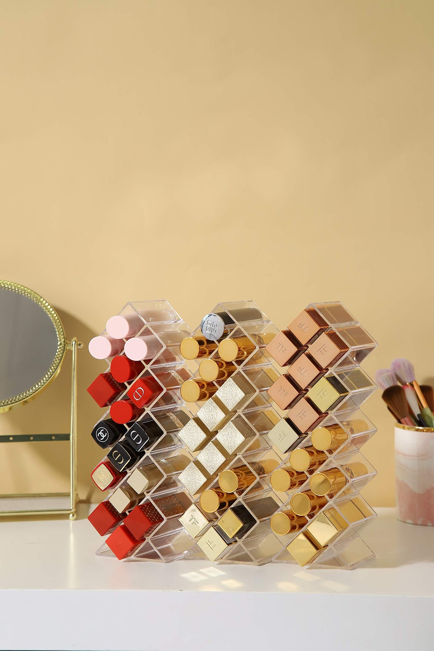 YIEZI Lipstick Holder Organizer 48 Spaces Acrylic Stackable Fish Shape Lipstick Tower, Lip Gloss Storage Stand, Perfect for Lipgloss Organizers Makeup Vanity Display, Clear (3 Pack)