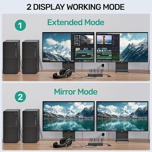 SUIDEK HDMI Displayport KVM Switch 2 Monitors 2 Computers - 4K@60Hz Aluminum with 3 USB 3.0 Ports Audio & Microphone Ports Share Dual Monitors Keyboard Mouse Printer - 2 USB Cable Controller Adapter