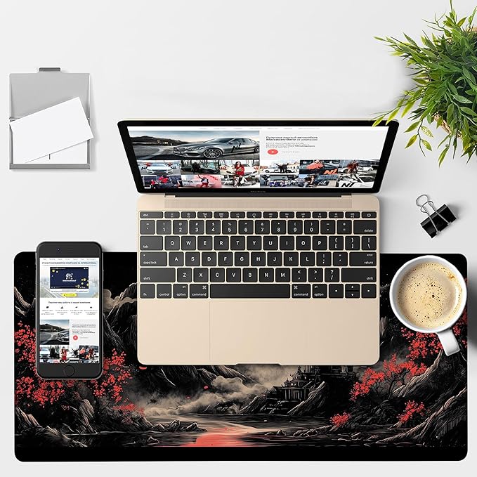 NITAHHHY Chinese Style Painting Gaming Mouse Pad 3mm Thick Stitched Edge Waterproof Non-Slip Large Computer Keyboard Mouse Mat,Suitable for Office Entertainment Decorative Desk Pad 35.4 x 15.7 Inches