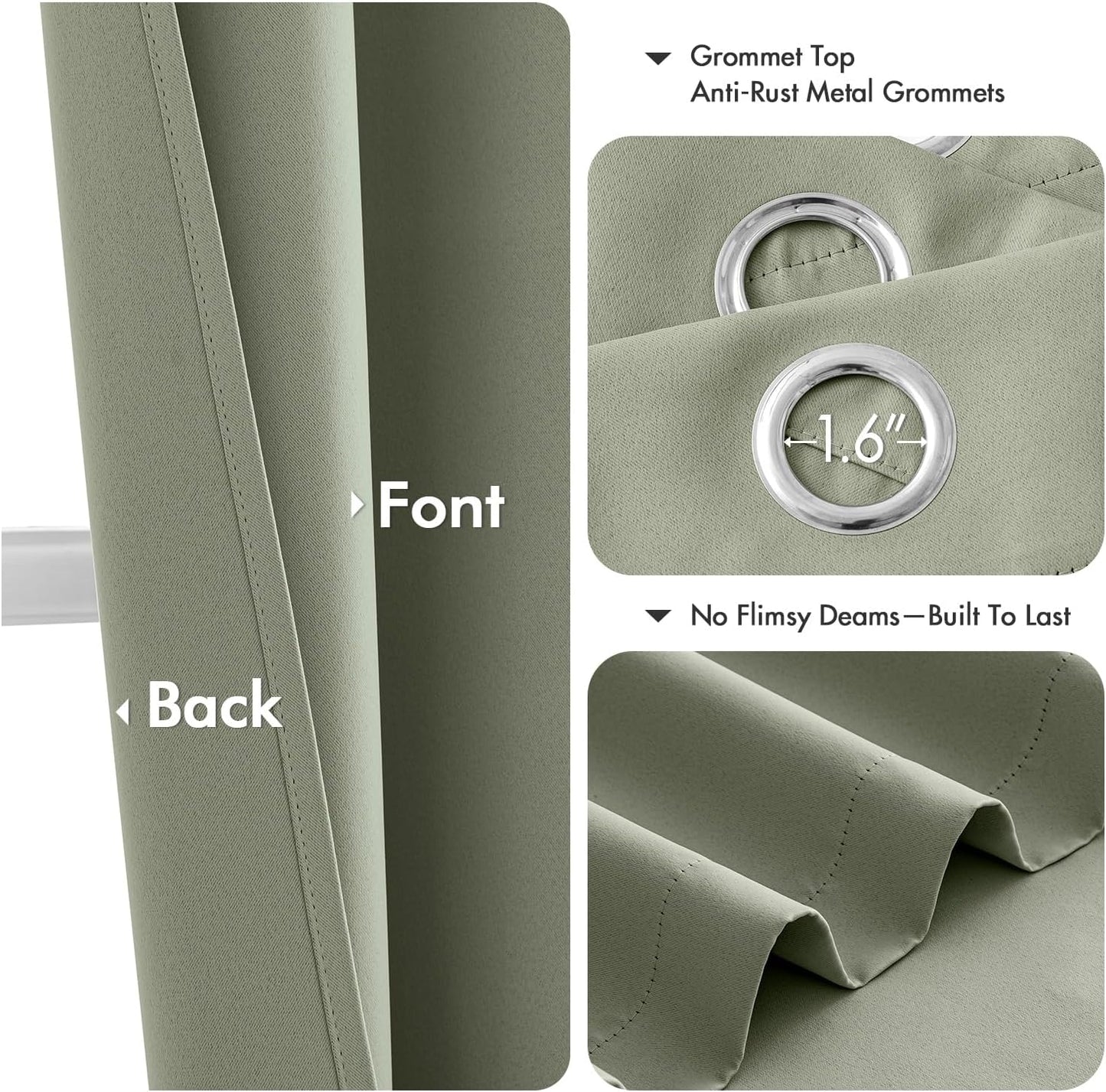 MIULEE Sage Green Blackout Curtains - Thermal Insulated Room Darkening Drapes | 90 Inches Long, 2 Panels