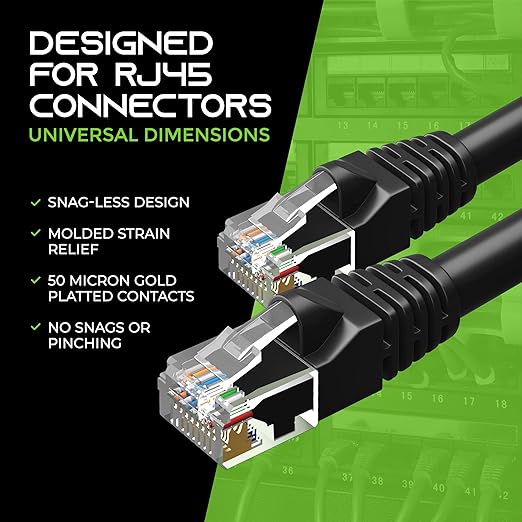 GEARit Cat 6 Patch Cables 0.5 ft Black (100 Pack) - Cat6 Patch Cables 0.5ft Black/Ethernet Patch Cable, 10Gbps 550MHz 24AWG Pure Copper, Snagless, Gold Plated RJ45 for Router, Server, Router, PC