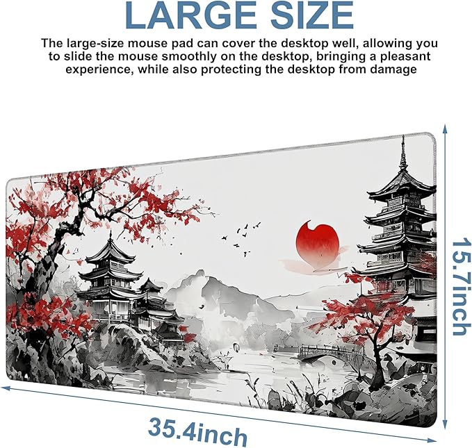 NITAHHHY Oriental Painting Gaming Mouse Pad 3mm Thick Stitched Edge Waterproof Non-Slip Large Computer Keyboard Mouse Mat,Suitable for Office Entertainment Decorative Desk Pad 35.4 x 15.7 Inches