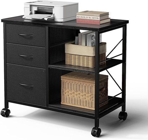 Healsmart Heavy Duty Mobile File Cabinet - 3 Fabric Drawers & Rolling Printer Stand | Black Storage Organizer for Home Office