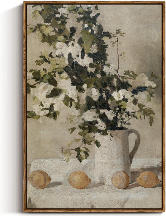 VIYYIEA Vintage Floral Wall Art - Large 20x30 Inch Canvas Print with Flowers & Lemons Decor for Bedroom & Living Room
