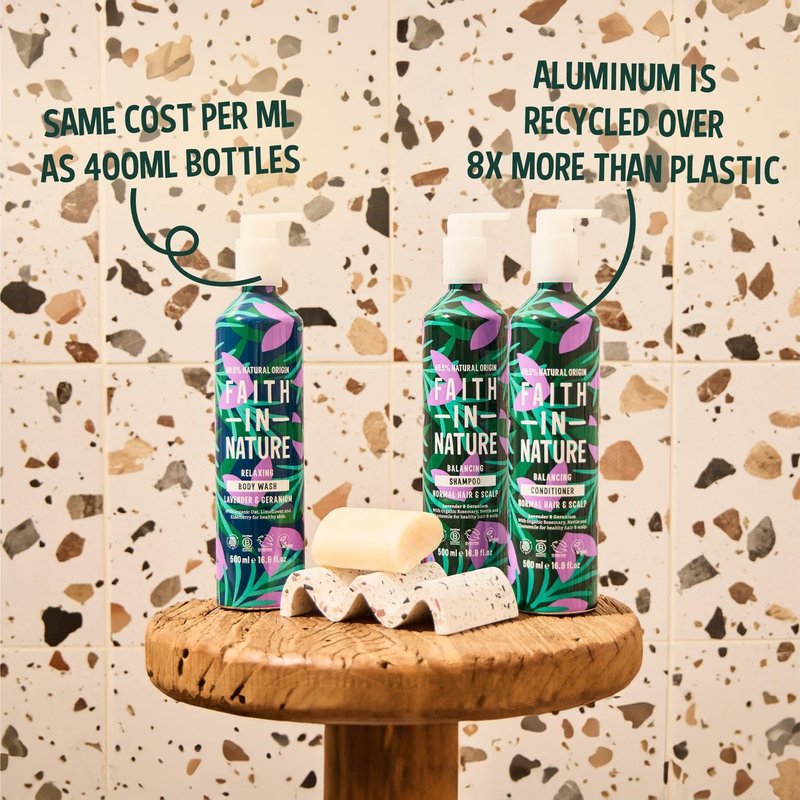 Faith In Nature Natural Shampoo, Conditioner & Body Wash Set Aluminium Bottles - Vegan & Cruelty Free, No SLS or Parabens - 3 x 16.9 fl oz, Grapefruit & Orange