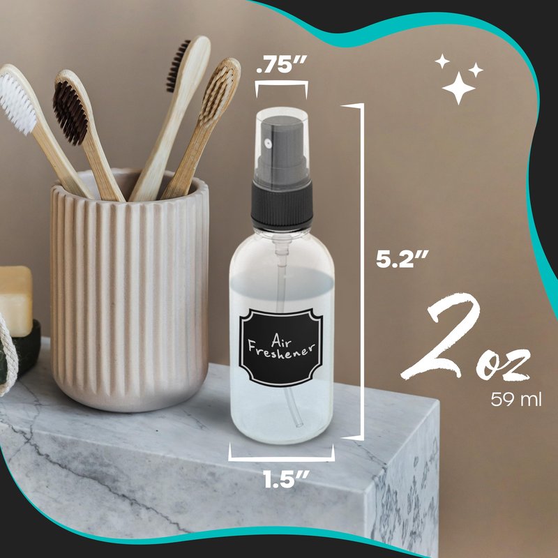 Nevlers Clear Glass Small Spray Bottle 2 Oz 48 Pack | Mini Travel Spray Bottle Set with Funnel, Brush, Marker & Labels | Face, Hair & Body Spritzer Bottles | Small Atomizer Mist Bottles for Perfume