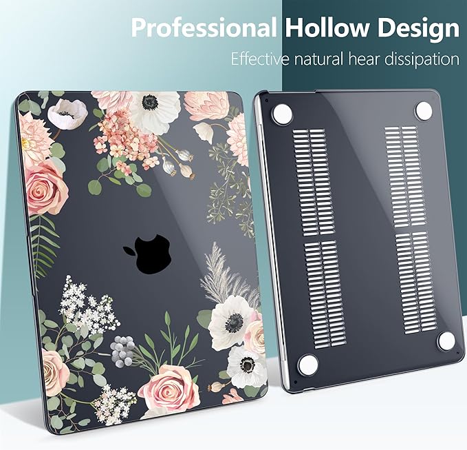 TWOLSKOO for MacBook Air 13 inch Case M5 2026 M4 2025 M3 M2 2024-2022 A3449 A3240 A3113 A2681, Plastic Hard Shell & Keyboard Cover & Type C for MacBook Air 13.6 inch Case, Rose Flower