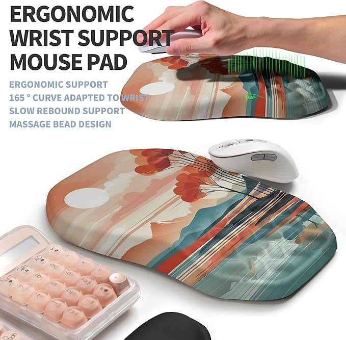 Gleamtide 2-in-1 Ergonomic Set, Wave Keyboard Wrist Rest and Massage Slope Mouse Pad Wrist Support, Rebound Memory Foam for Relieve Carpal Tunnel Syndrome and Wrist Pain (Landscape)