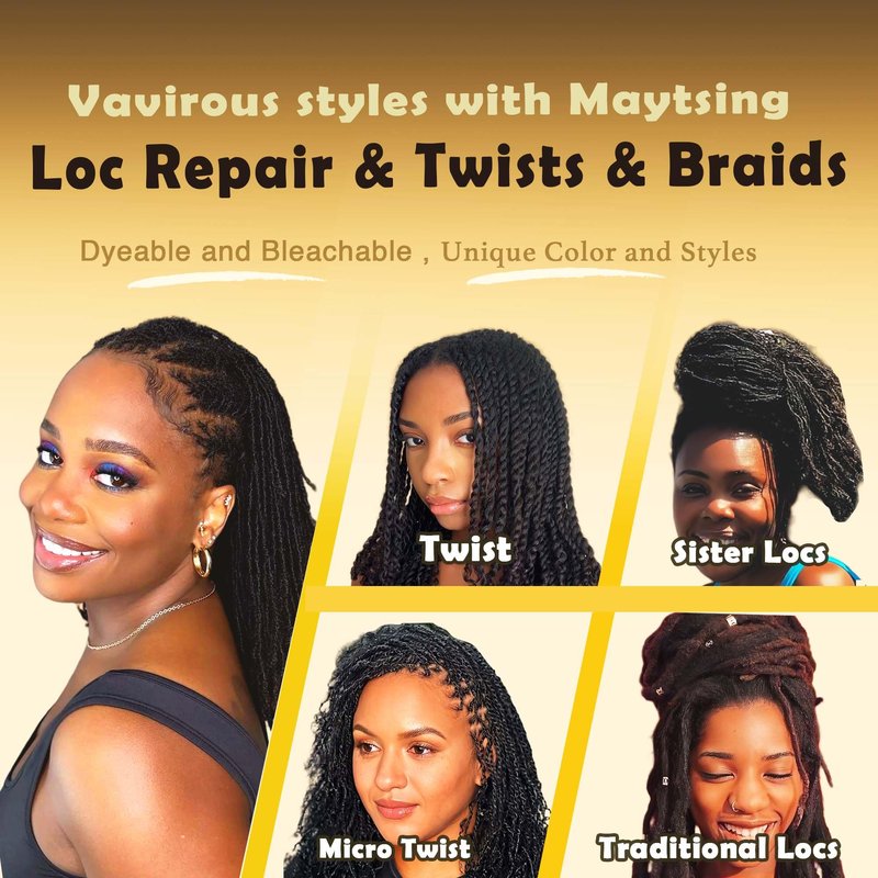 Maytsing Afro Kinkys Bulk 100% Human Virgin Hair - 8inch,3oz/90g,Natural Black - 4C Texture - for Dreadlocks, Loc Repair, Twists, Braids - Can Be Bleached and Dyed to Honey Blond Color