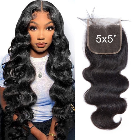 Lemoda 5x5 Closure Body Wave HD Transparent Lace Closure 12A Brazilian Virgin Human Hair Closure Pre Plucked with Baby Hair Natural Black 18 Inch